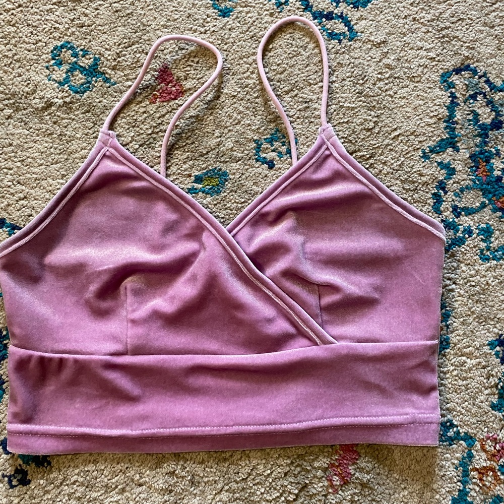 Cute pink  velvet top v neck